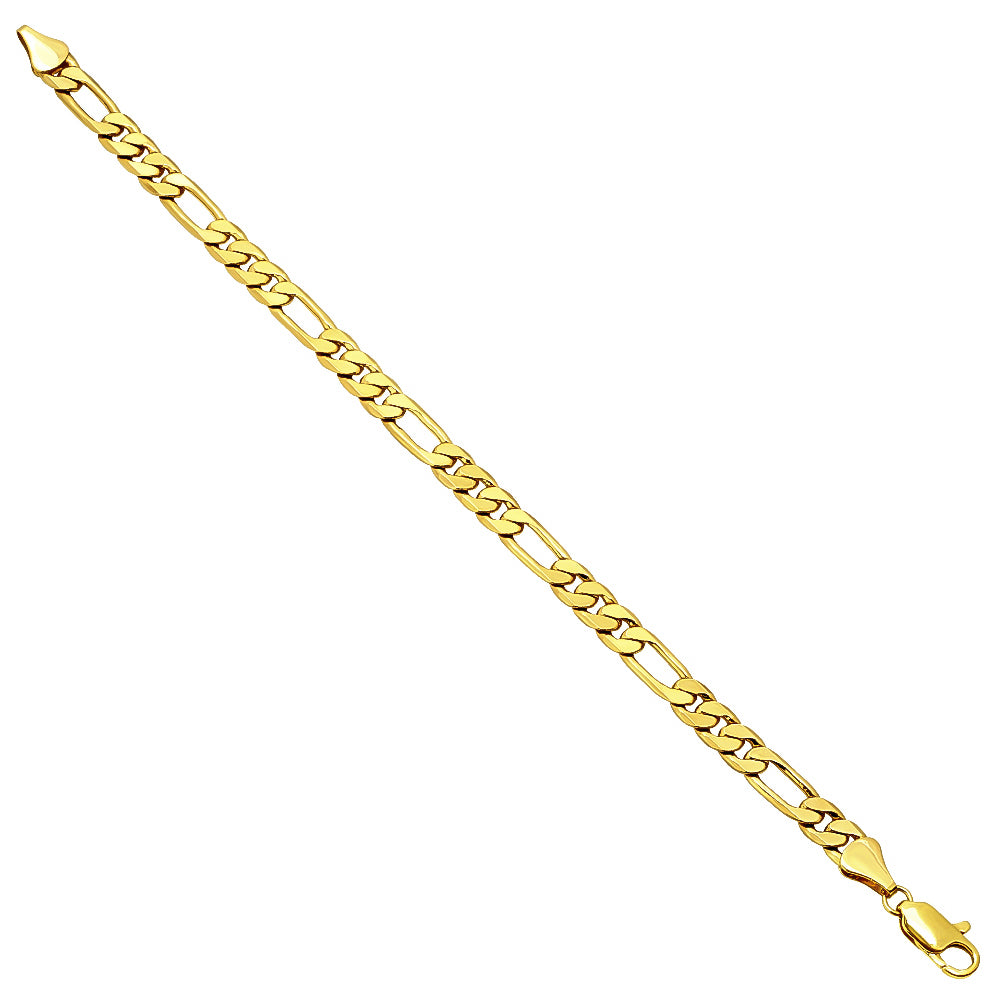 6mm 14k Yellow Gold Plated Flat Figaro Chain Bracelet