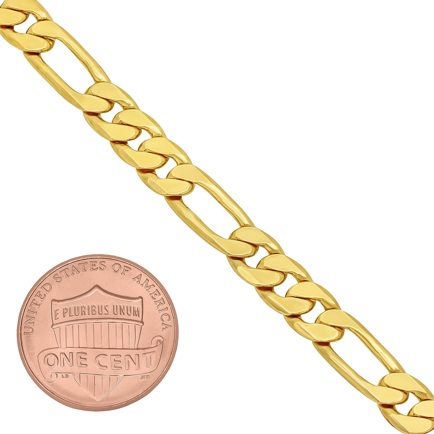 6mm 14k Yellow Gold Plated Flat Figaro Chain Bracelet (SKU: GFC107B)
