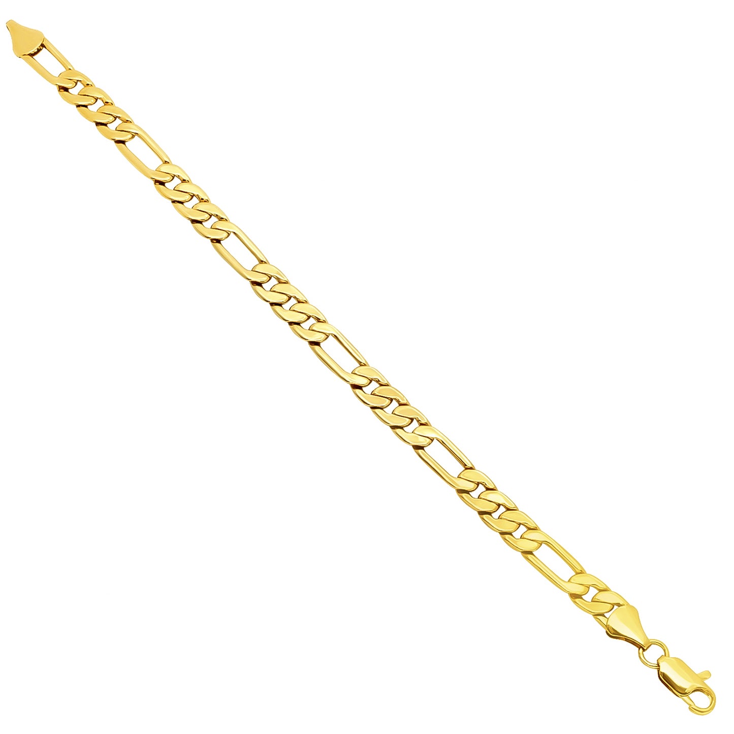 7.8mm 14k Yellow Gold Plated Flat Figaro Chain Bracelet (SKU: GFC108B)