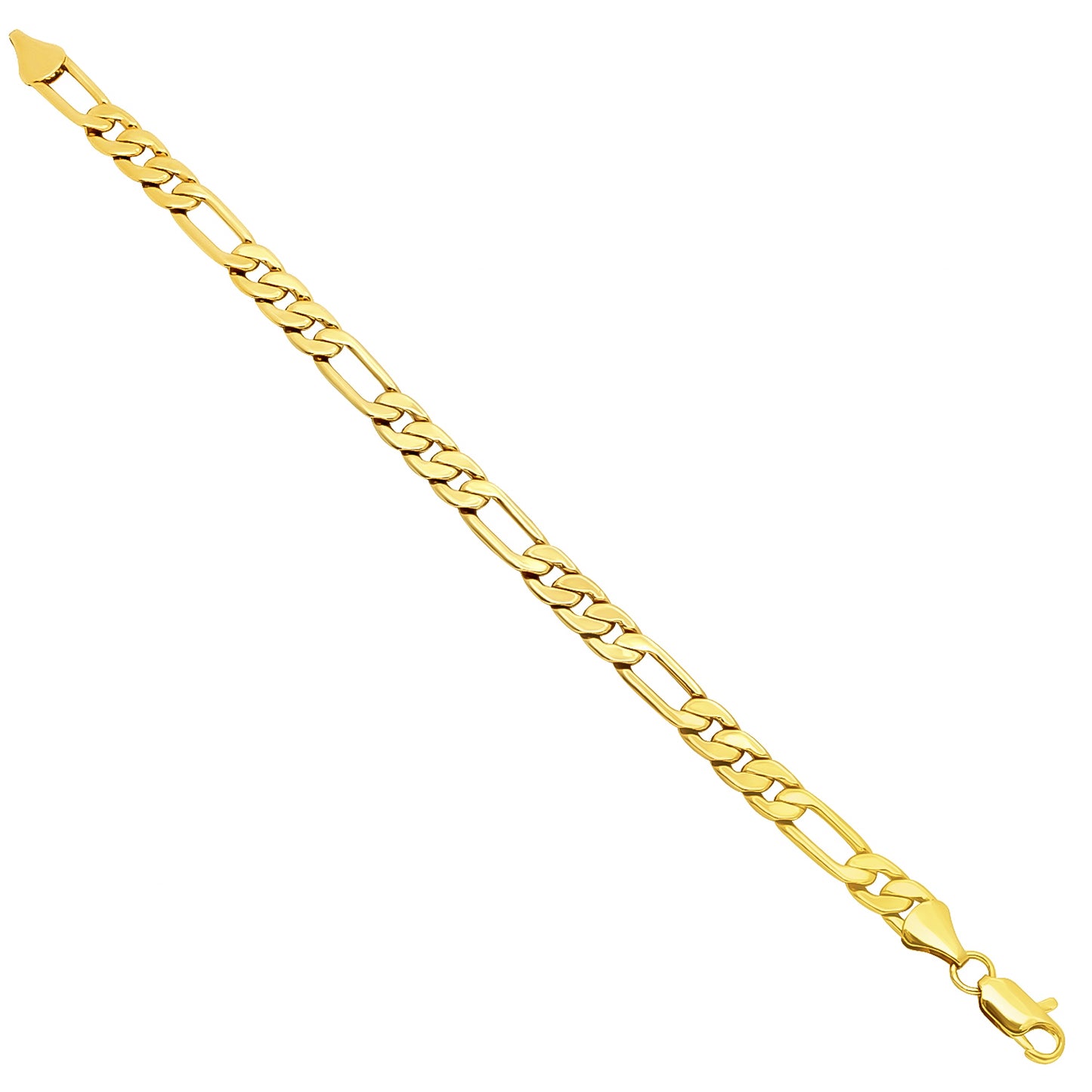 7.8mm 14k Yellow Gold Plated Flat Figaro Chain Bracelet + Gift Box