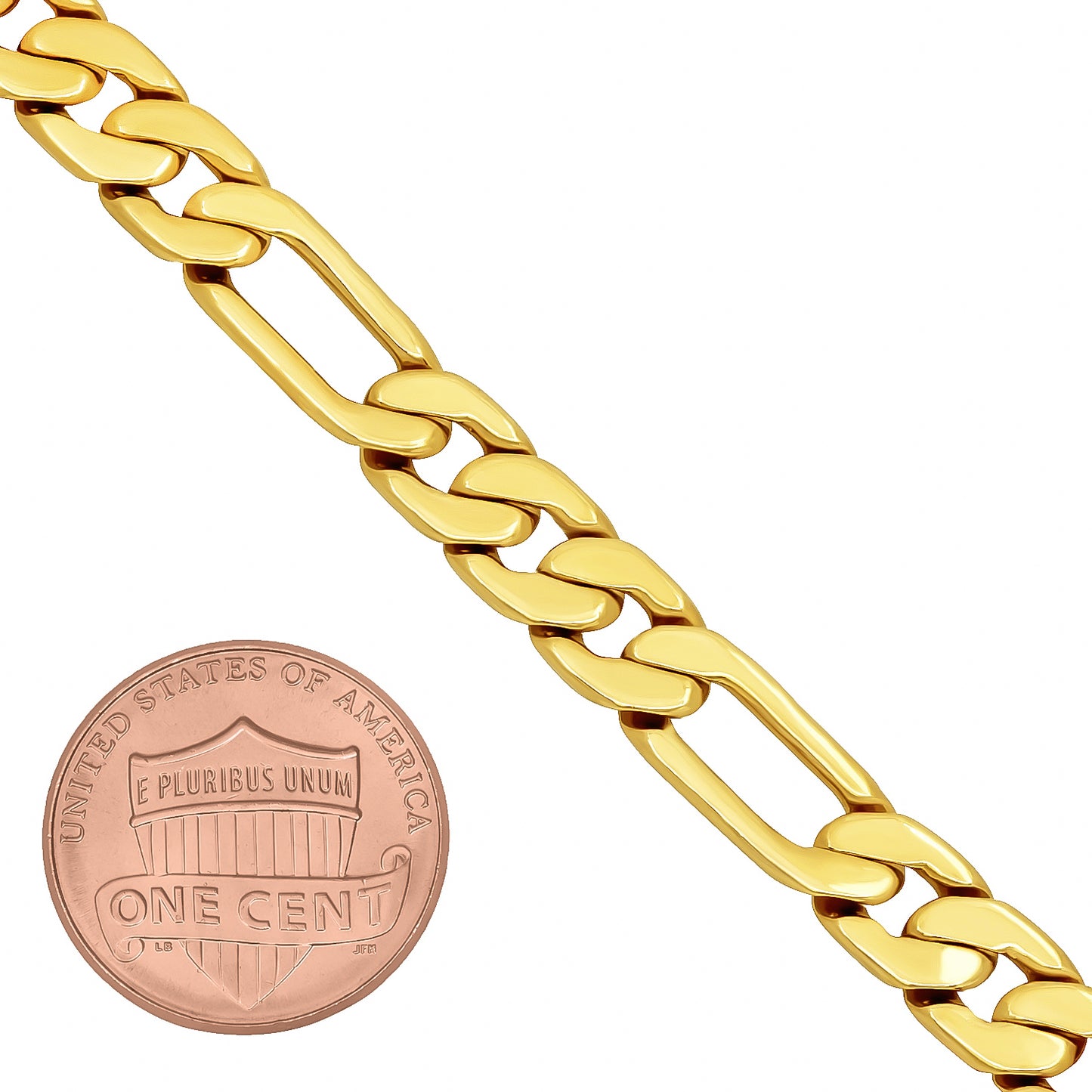 6mm-9mm 14k Yellow Gold Plated Flat Figaro Figaro Chain Link Bracelet (SKU: GL-FIGARO-FLAT-BR)