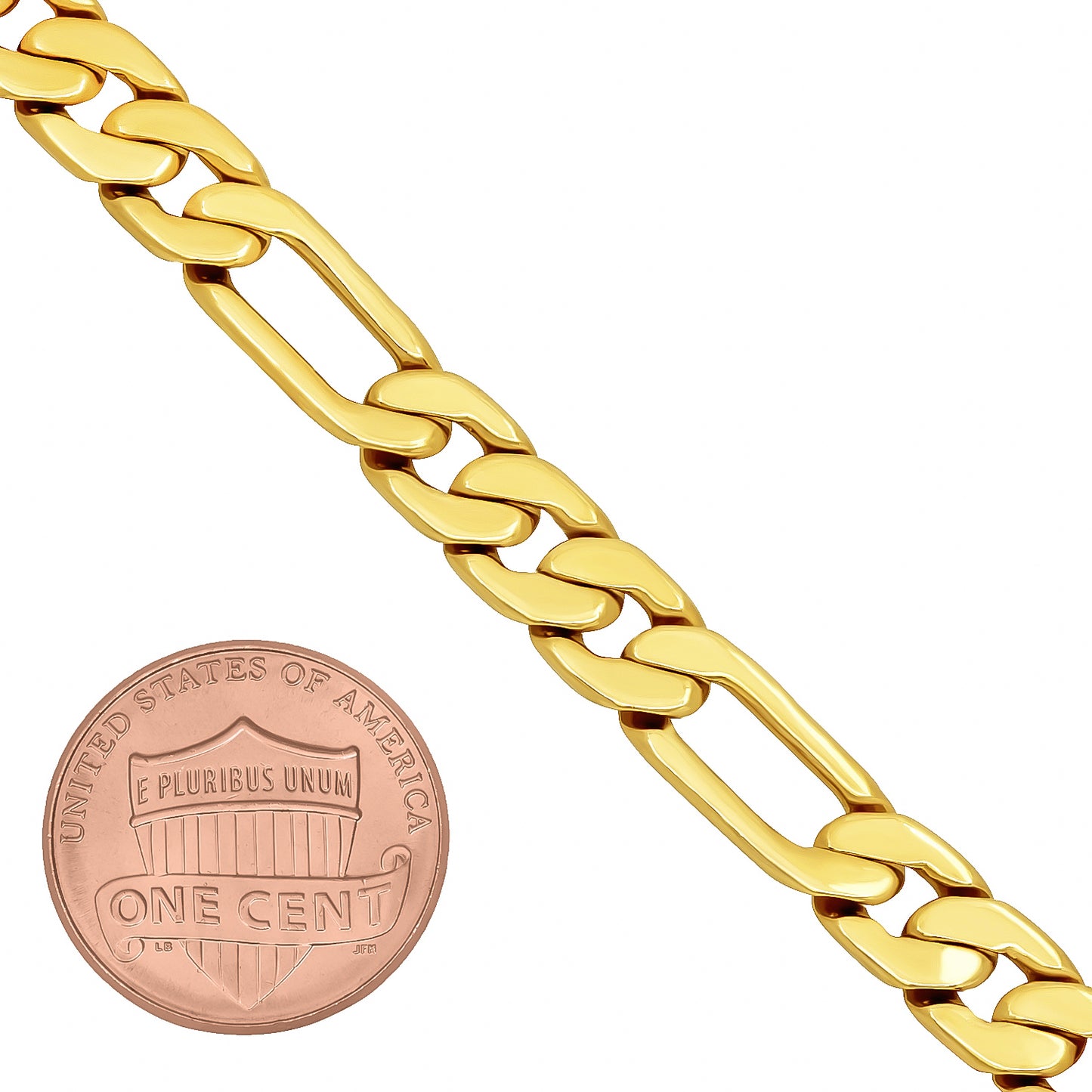 7.8mm 14k Yellow Gold Plated Flat Figaro Chain Bracelet + Gift Box