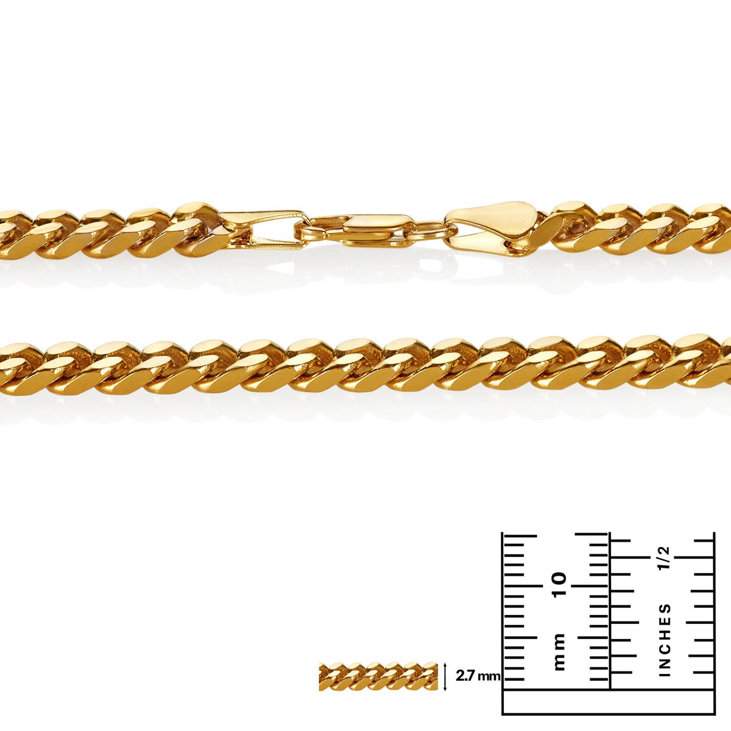 5mm 14k Yellow Gold Plated Beveled Curb Chain Necklace