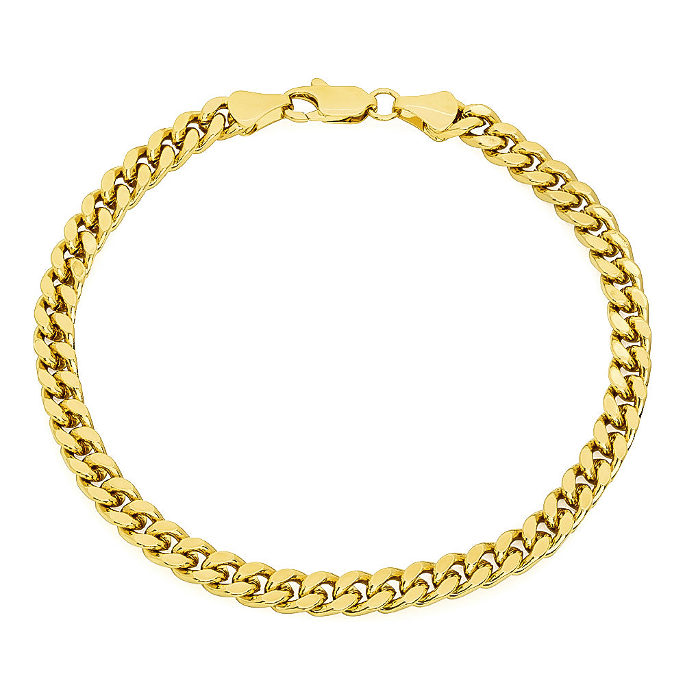 5mm 14k Yellow Gold Plated Beveled Curb Chain Bracelet (SKU: GFC109B)