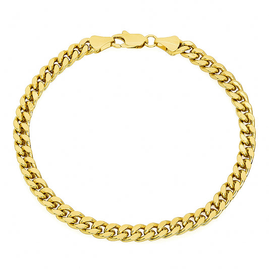 5mm 14k Yellow Gold Plated Beveled Curb Chain Bracelet