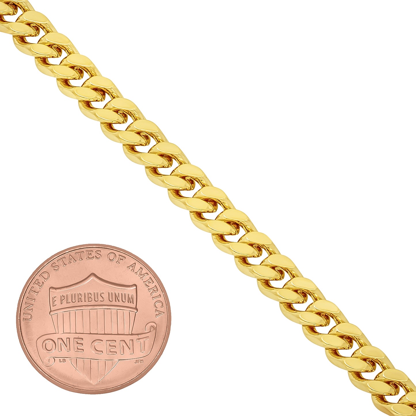 3mm-7mm Polished 14k Yellow Gold Plated Flat Curb Chain Bracelet (SKU: GL-CURB-FLAT-BR)