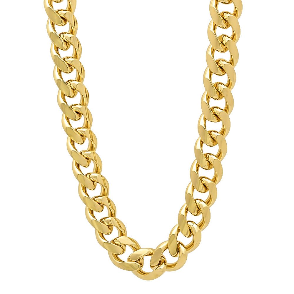 4mm-14mm 14k Yellow Gold Plated Flat Cuban Link Curb Chain Necklace