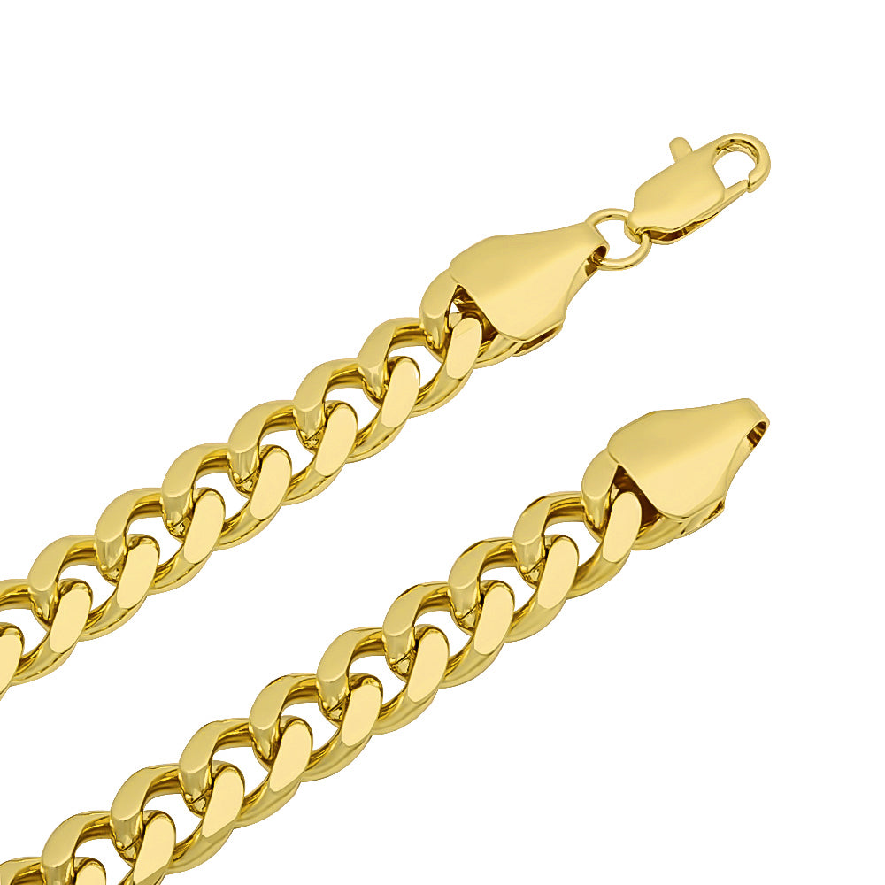 4mm-14mm 14k Yellow Gold Plated Flat Cuban Link Curb Chain Necklace