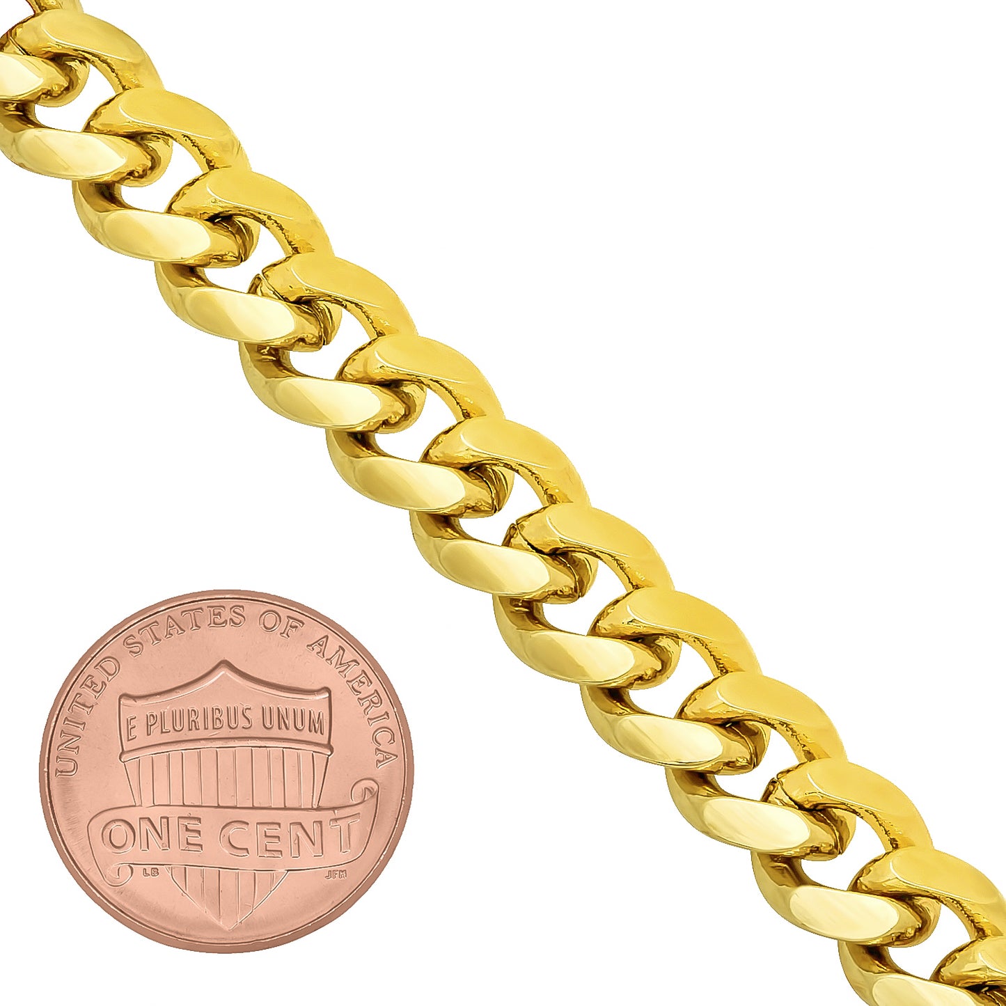 Men's 9.2mm 14k Yellow Gold Plated Beveled Curb Chain Bracelet (SKU: GFC111B)