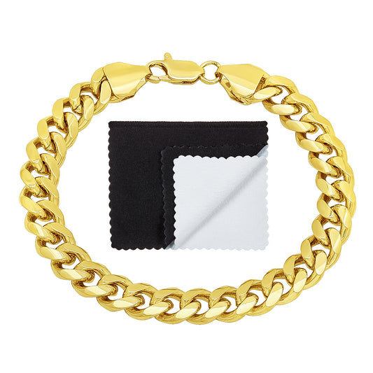 Men's 9.2mm 14k Yellow Gold Plated Beveled Curb Chain Bracelet + Gift Box (SKU: GFC111B-BX)