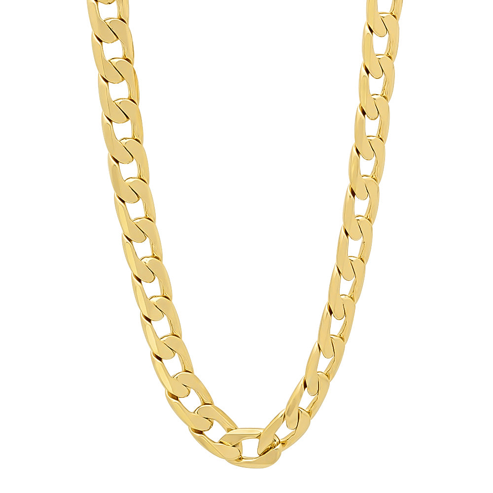 6mm-11mm 14k Yellow Gold Plated Flat Cuban Link Curb Chain Necklace or Bracelet