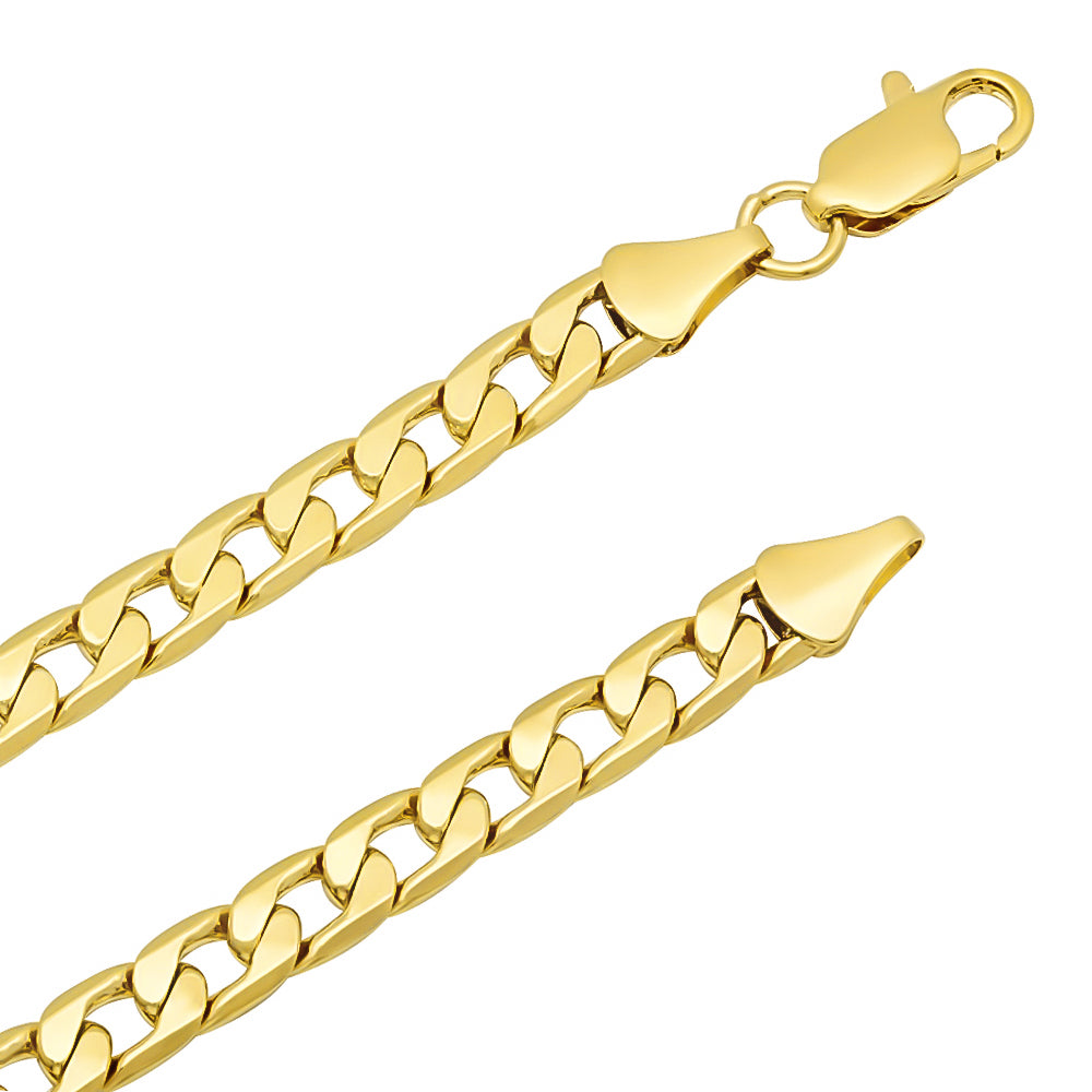 6mm-11mm 14k Yellow Gold Plated Flat Cuban Link Curb Chain Necklace or Bracelet