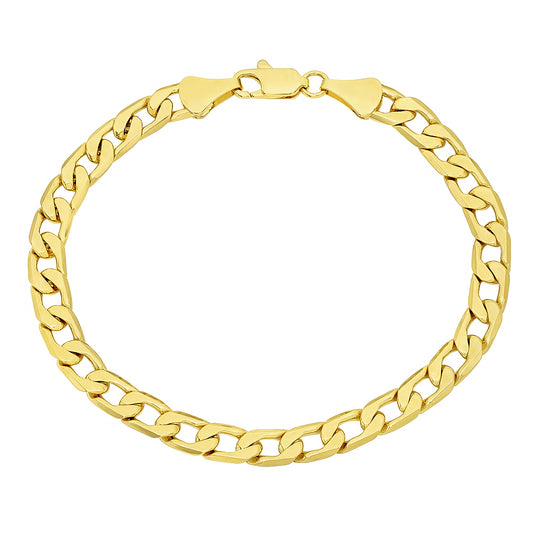 6mm 14k Yellow Gold Plated Beveled Curb Chain Bracelet (SKU: GFC112B)