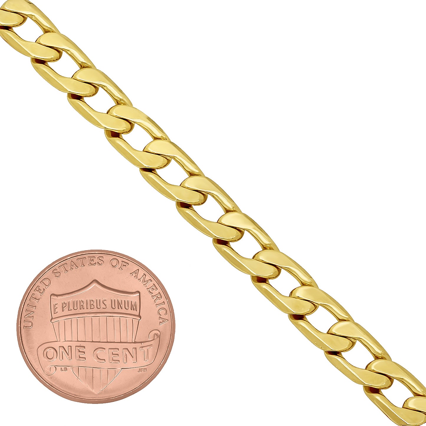 6mm-11mm Polished 0.25 mils (6 microns) 14k Yellow Gold Plated Flat Curb Chain Bracelet, 7'-9' (SKU: GL-CURB-BRACELETS)