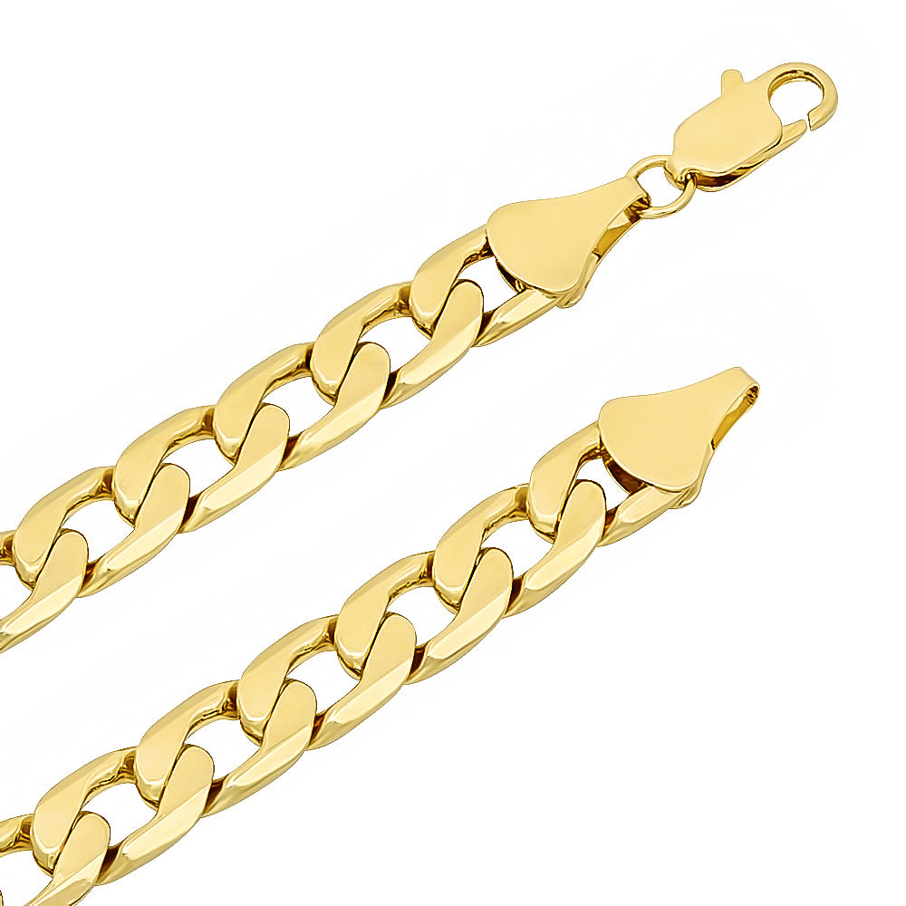 9.5mm 14k Yellow Gold Plated Beveled Curb Chain Necklace