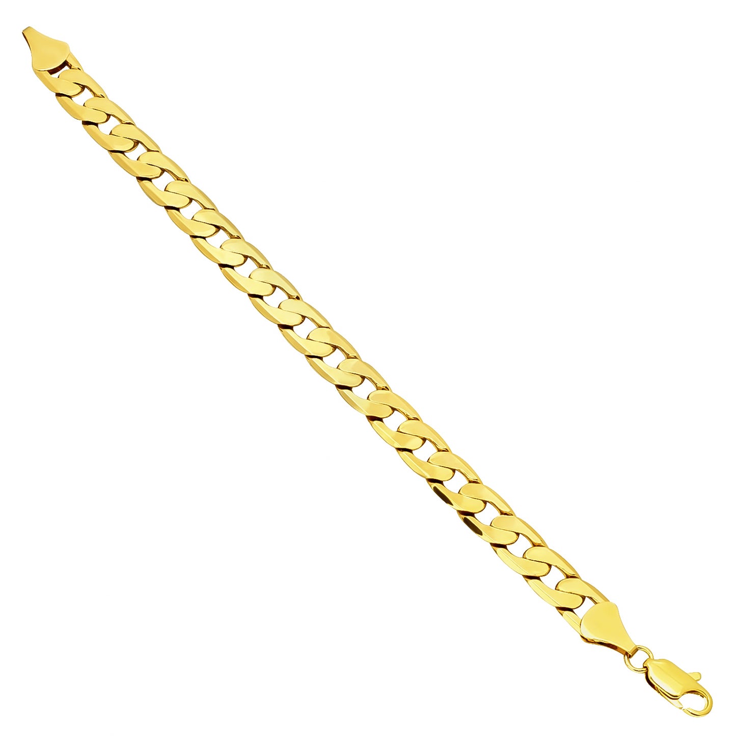 Men's 9.5mm 14k Yellow Gold Plated Flat Beveled Curb Curb Chain Link Bracelet + Gift Box