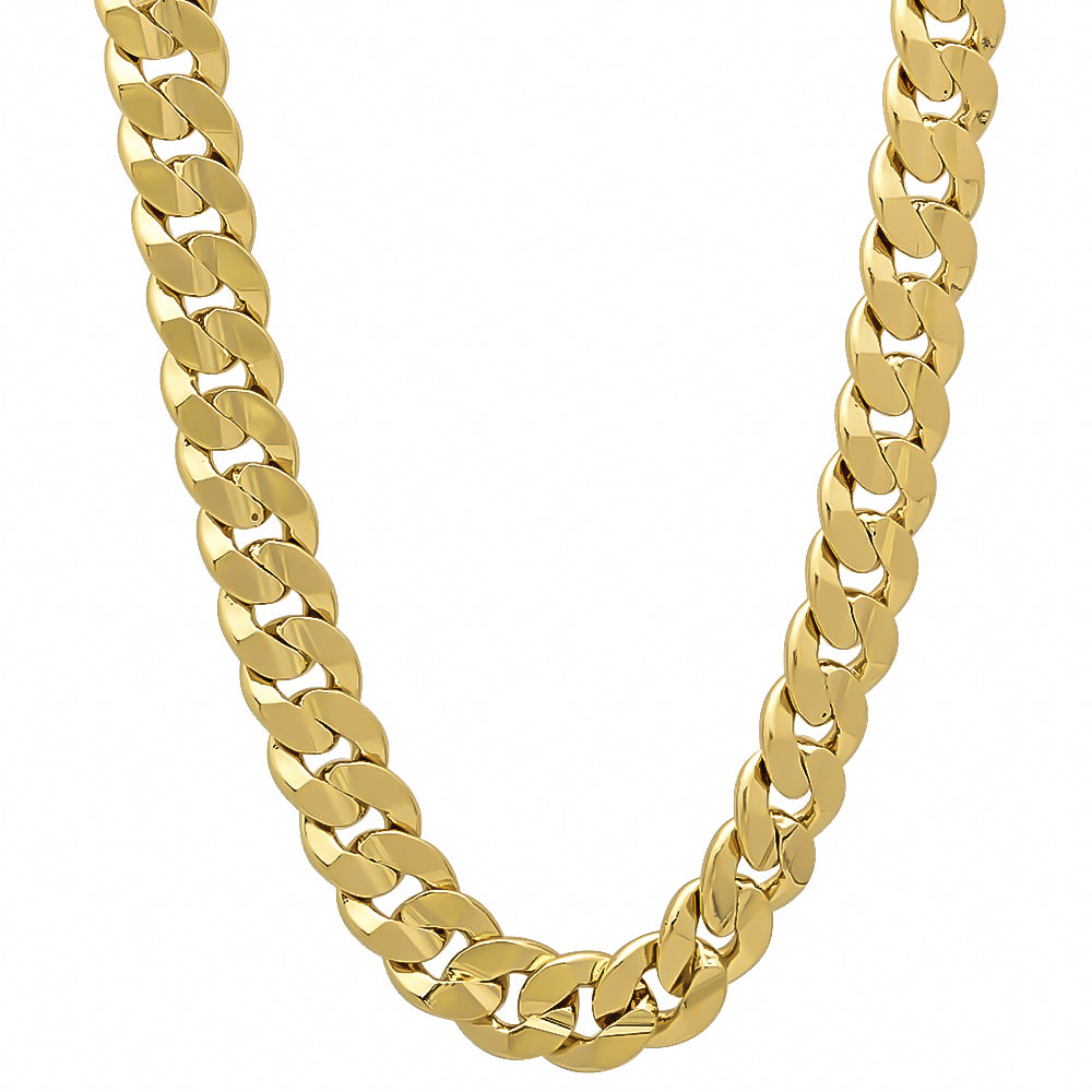 6.3mm 14k Yellow Gold Plated Flat Cuban Link Curb Chain Necklace + Gift Box