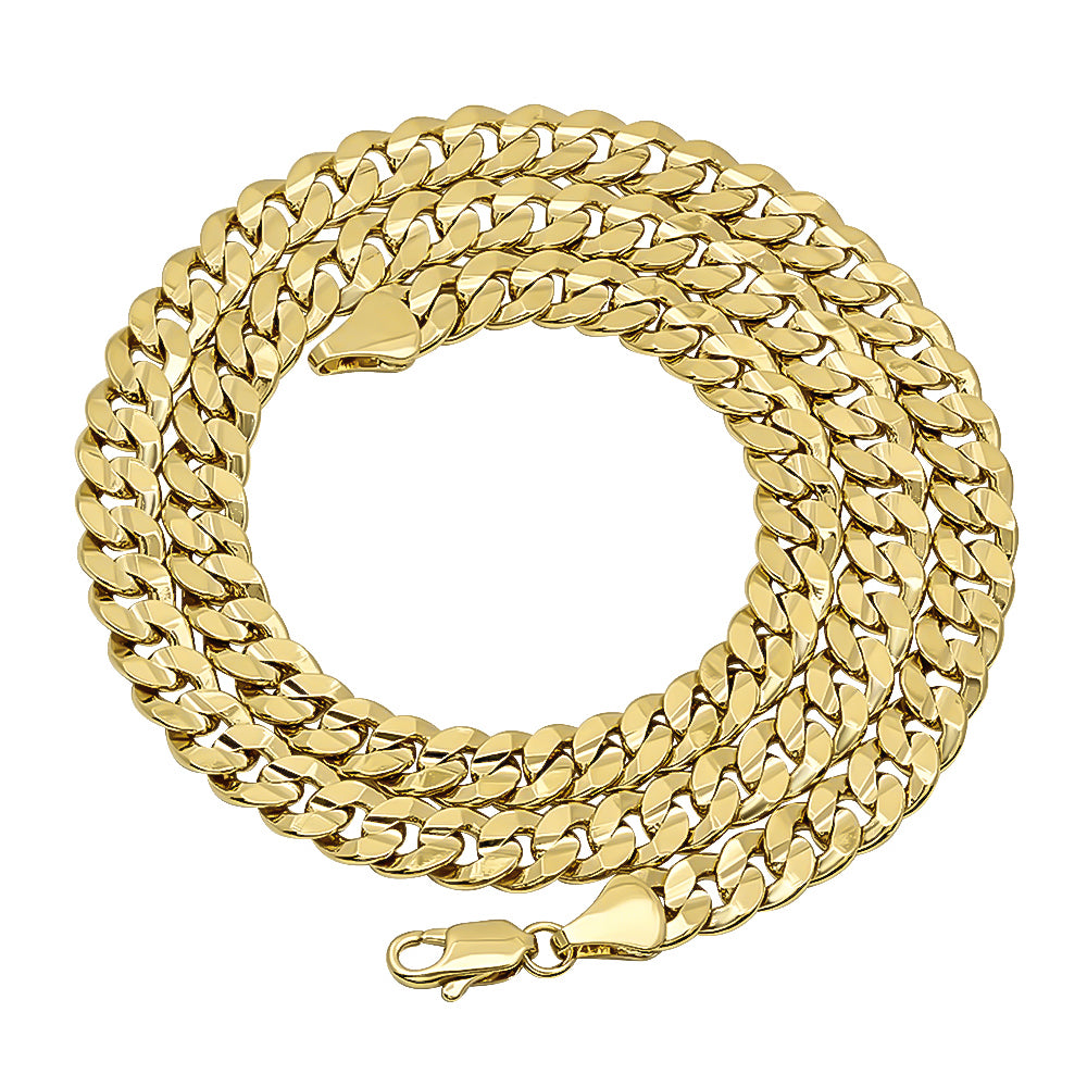 6.3mm 14k Yellow Gold Plated Flat Cuban Link Curb Chain Necklace + Gift Box