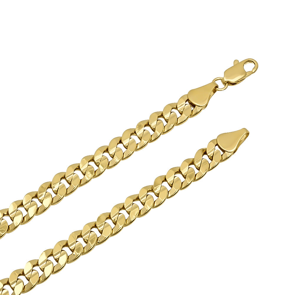 6mm-9mm 14k Yellow Gold Plated Flat Cuban Link Curb Chain Necklace