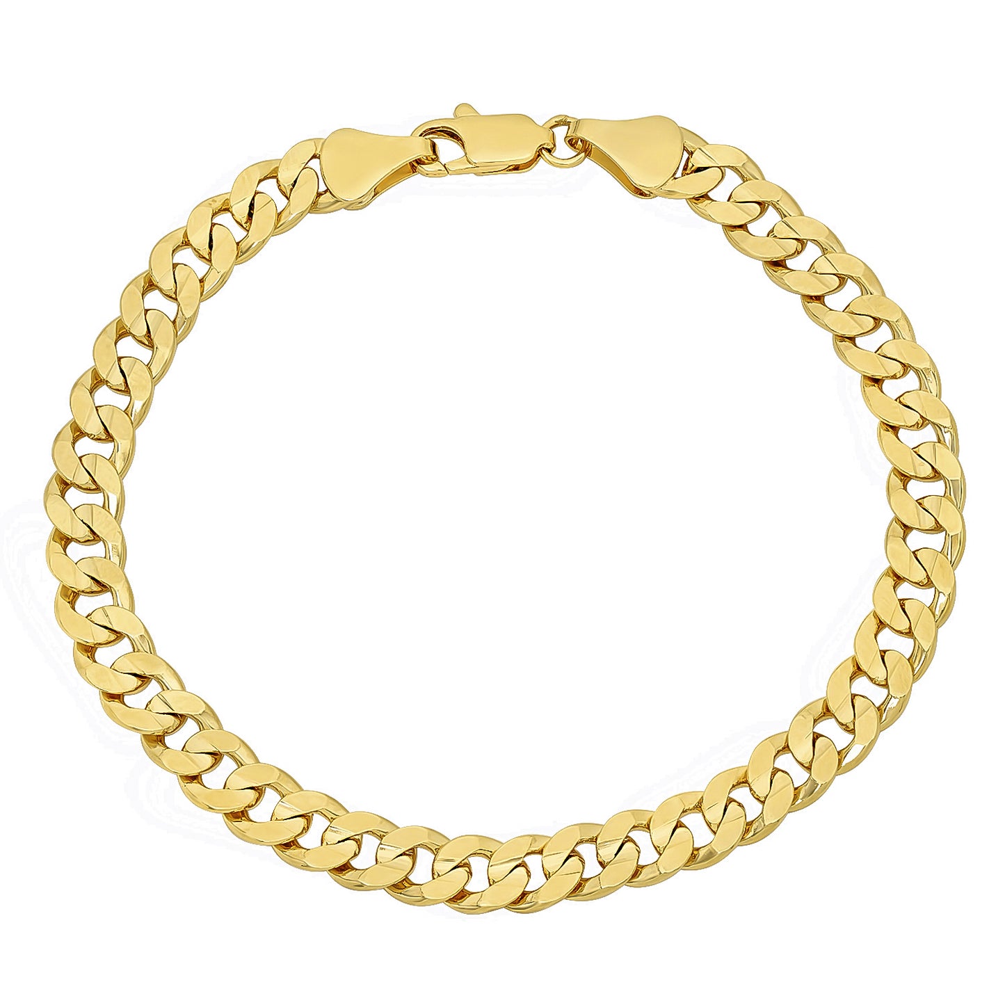 6mm-9mm Polished 14k Yellow Gold Plated Flat Curb Chain Bracelet (SKU: GL-CURB-CONCAVE-BR)