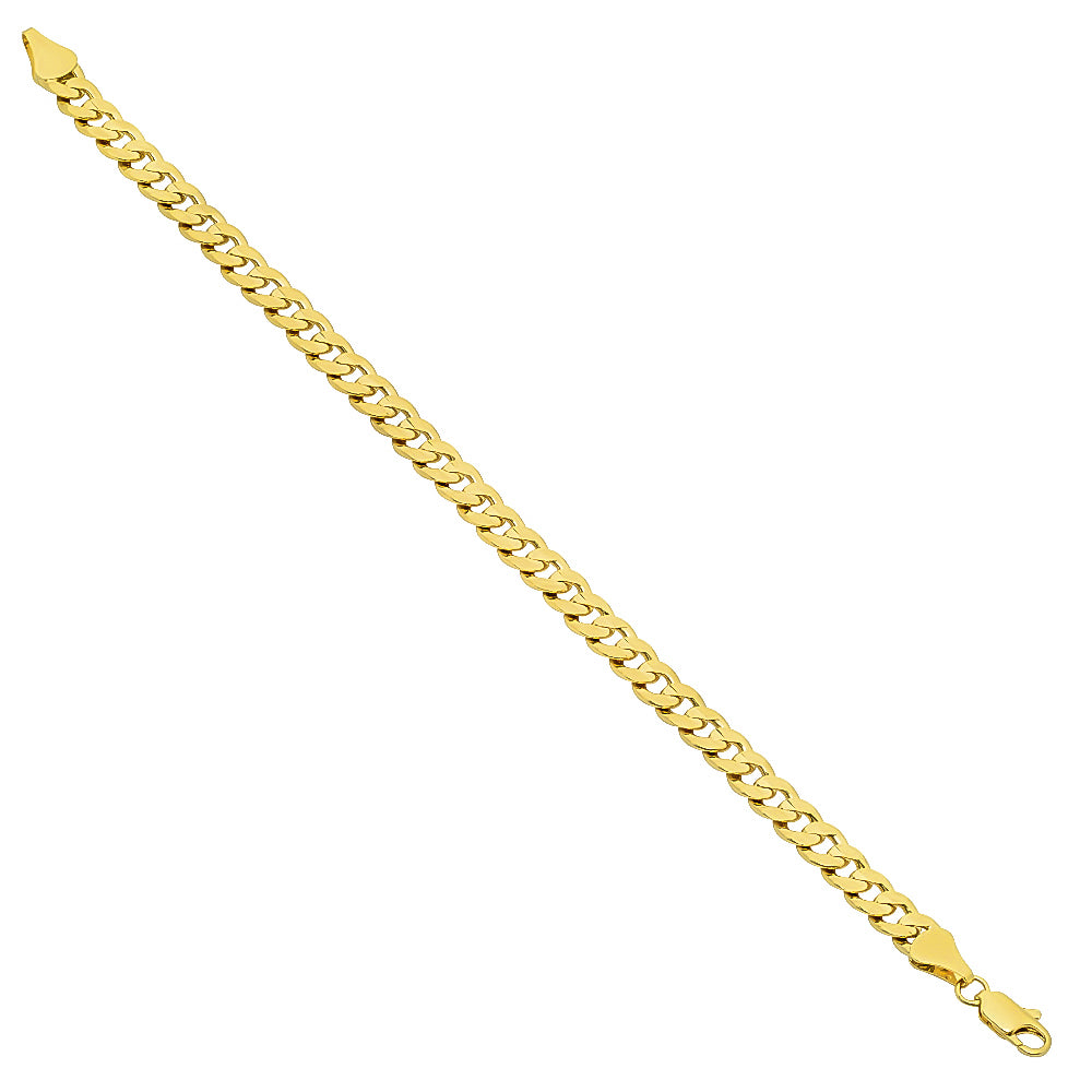 6mm-9mm Polished 14k Yellow Gold Plated Flat Curb Chain Bracelet