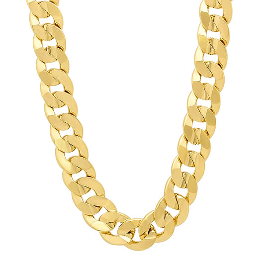 9mm 14k Yellow Gold Plated Flat Cuban Link Curb Chain Necklace