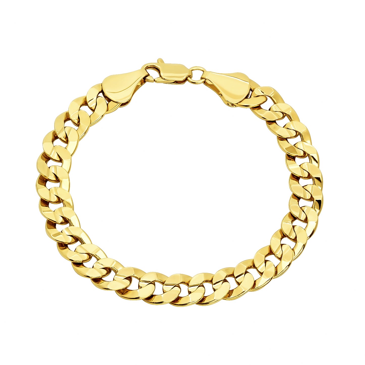 9mm 14k Yellow Gold Plated Flat Cuban Link Curb Chain Necklace