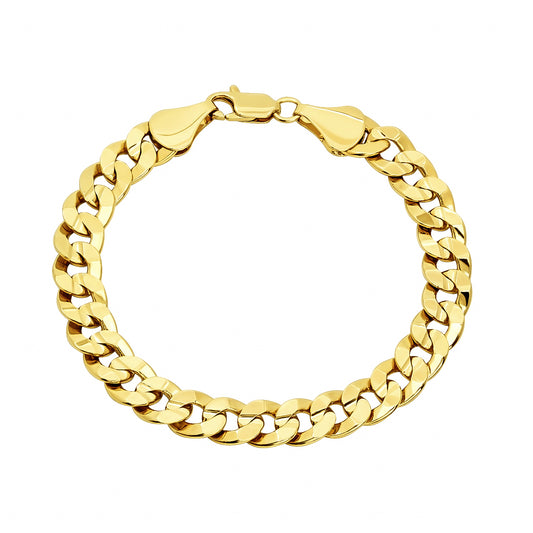 9mm 14k Yellow Gold Plated Flat Curb Chain Bracelet