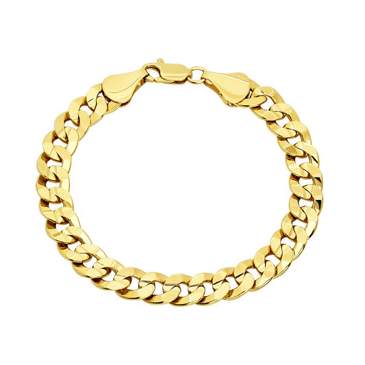 9mm 14k Yellow Gold Plated Flat Curb Chain Bracelet + Gift Box (SKU: GFC115B-BX)