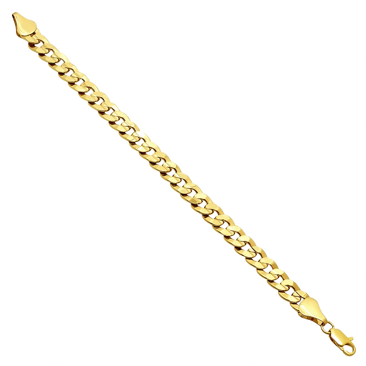 9mm 14k Yellow Gold Plated Flat Curb Chain Bracelet (SKU: GFC115B)