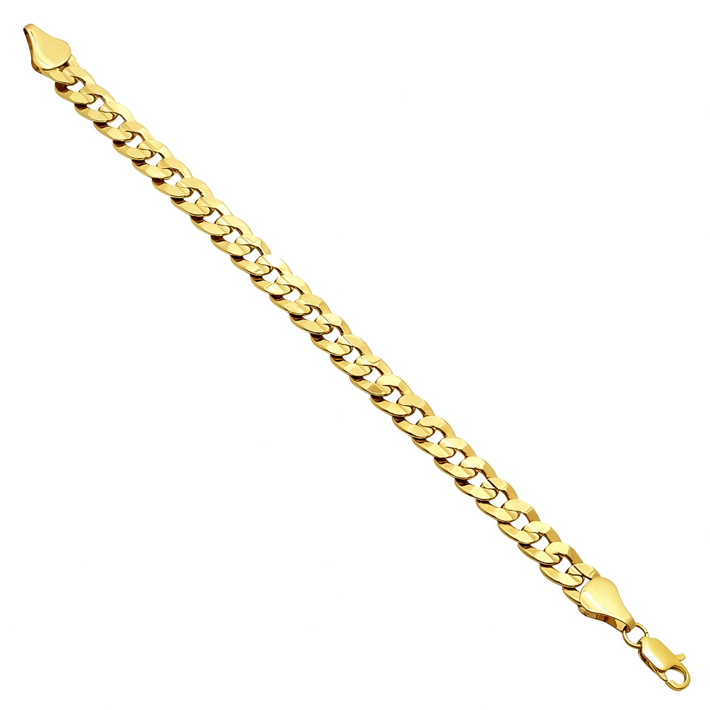 9mm 14k Yellow Gold Plated Flat Curb Chain Bracelet