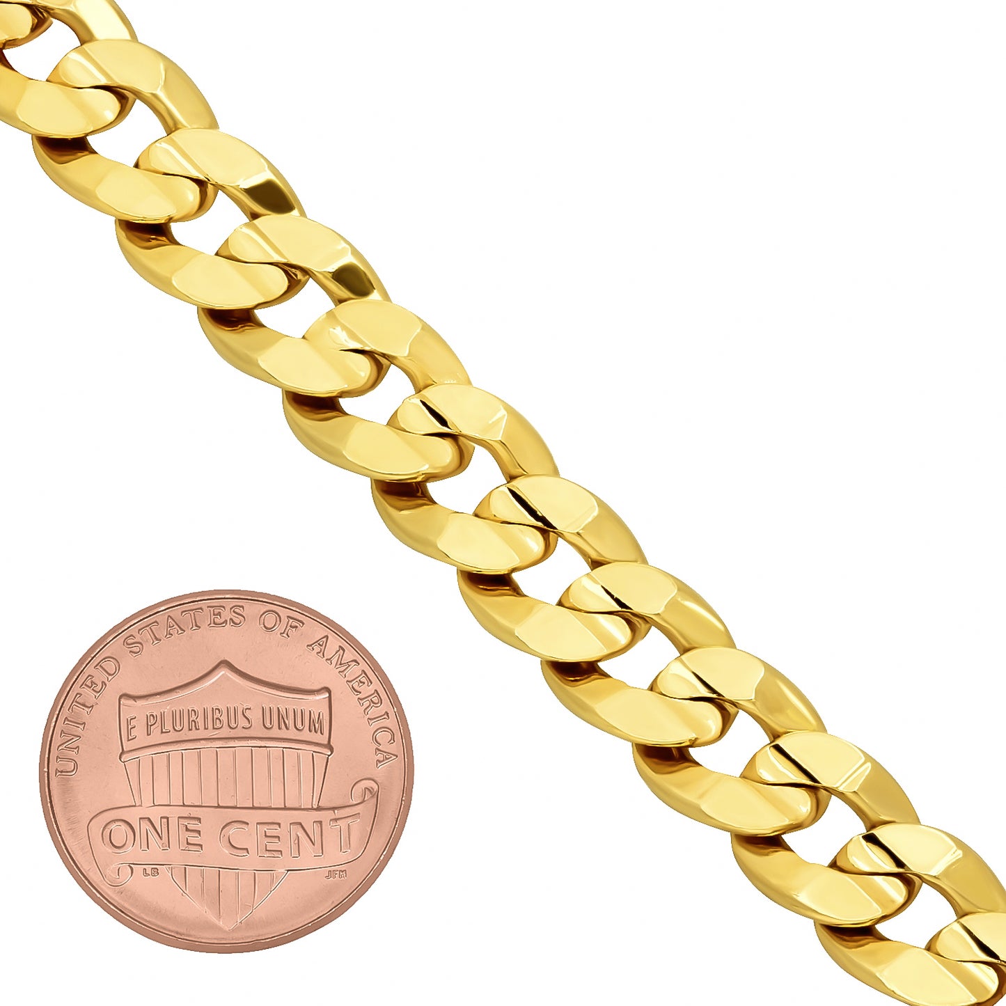 9mm 14k Yellow Gold Plated Flat Curb Chain Bracelet (SKU: GFC115B)