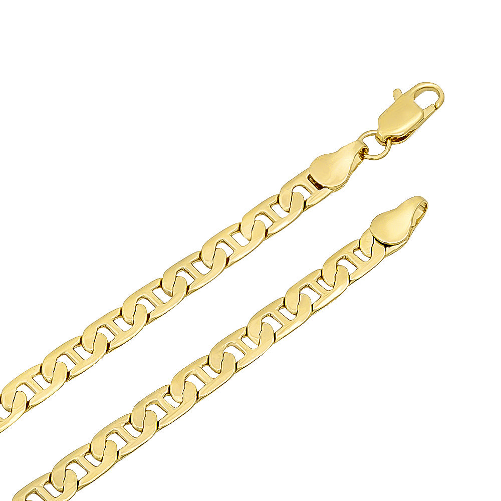 5mm 14k Yellow Gold Plated Flat Mariner Chain Necklace