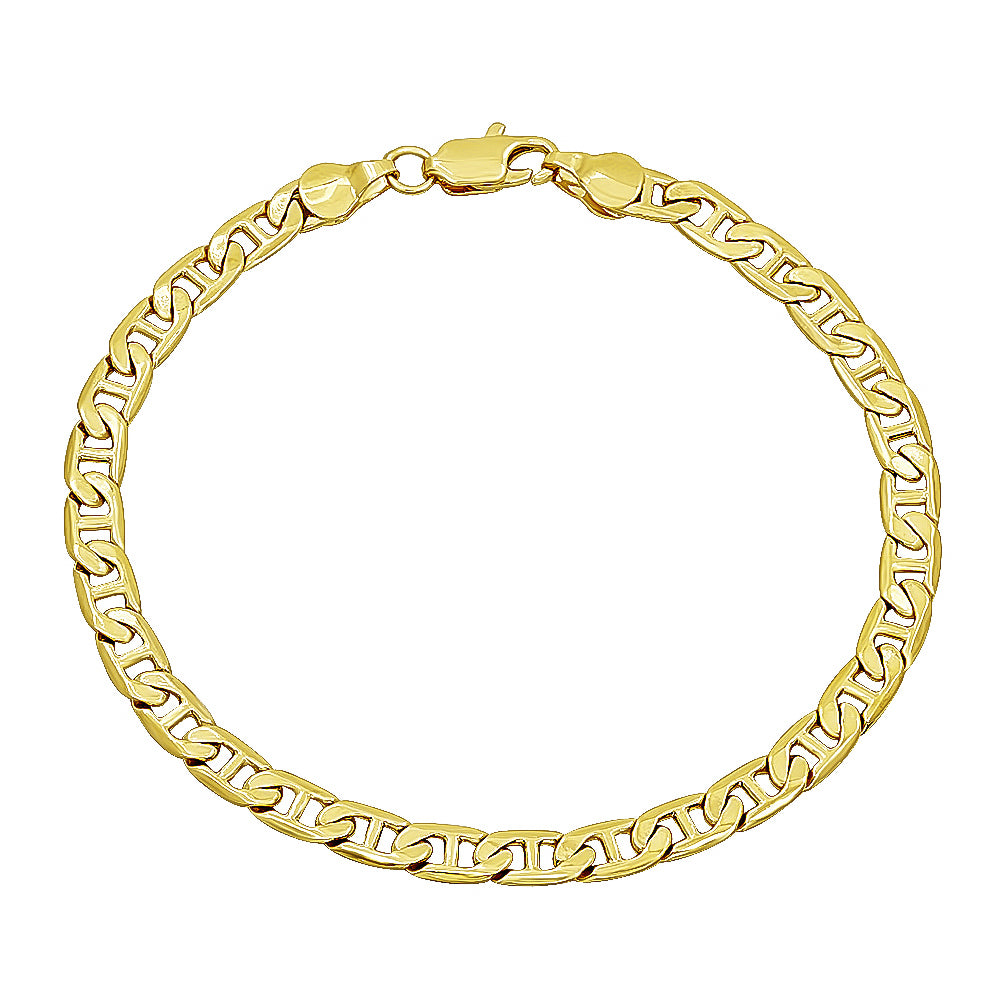 3mm-12mm Polished 14k Yellow Gold Plated Flat Mariner Chain Bracelet