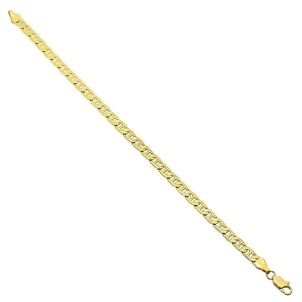5mm 14k Yellow Gold Plated Flat Mariner Chain Bracelet (SKU: GFC116B)