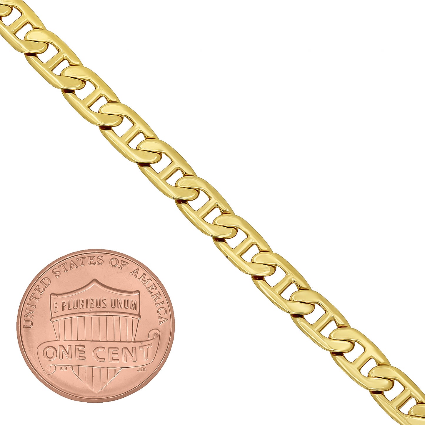 3mm-6mm Polished 14k Yellow Gold Plated Flat Mariner Chain Anklet