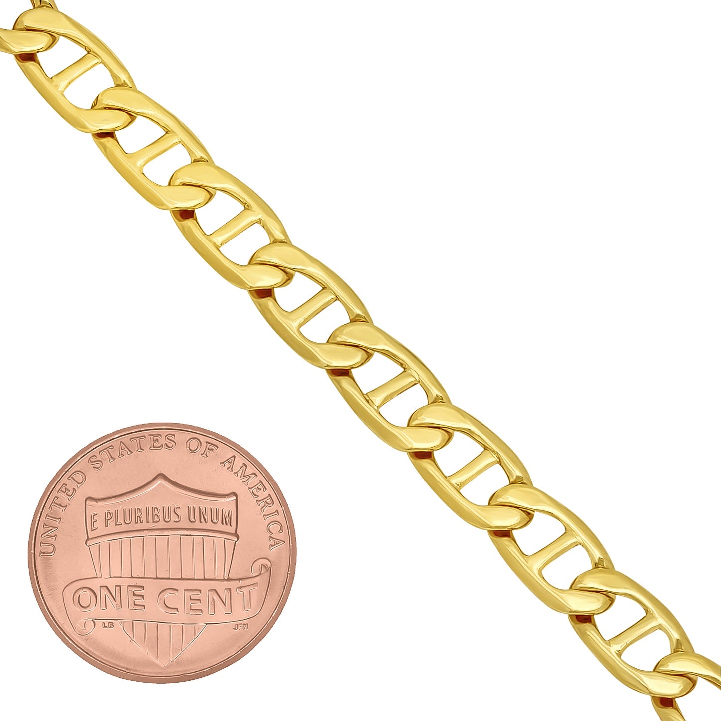 3mm-6mm Polished 14k Yellow Gold Plated Flat Mariner Chain Anklet