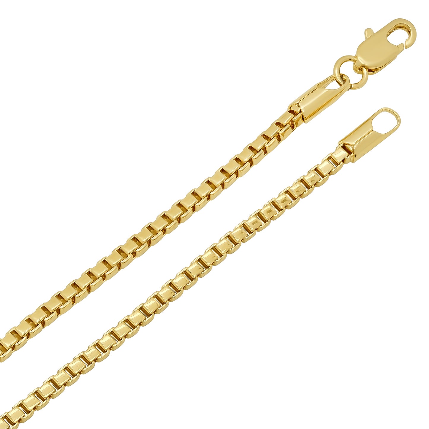 2.3mm 14k Yellow Gold Plated Square Box Chain Necklace