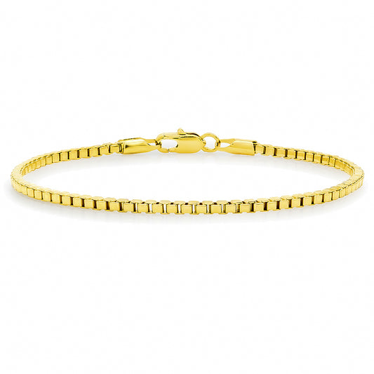 2.3mm 14k Yellow Gold Plated Square Box Chain Bracelet