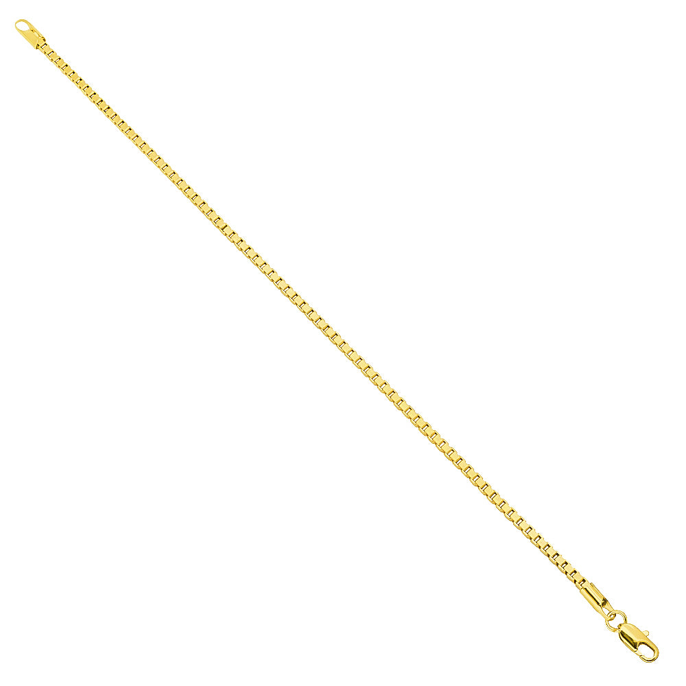 2.3mm 14k Yellow Gold Plated Square Box Chain Necklace