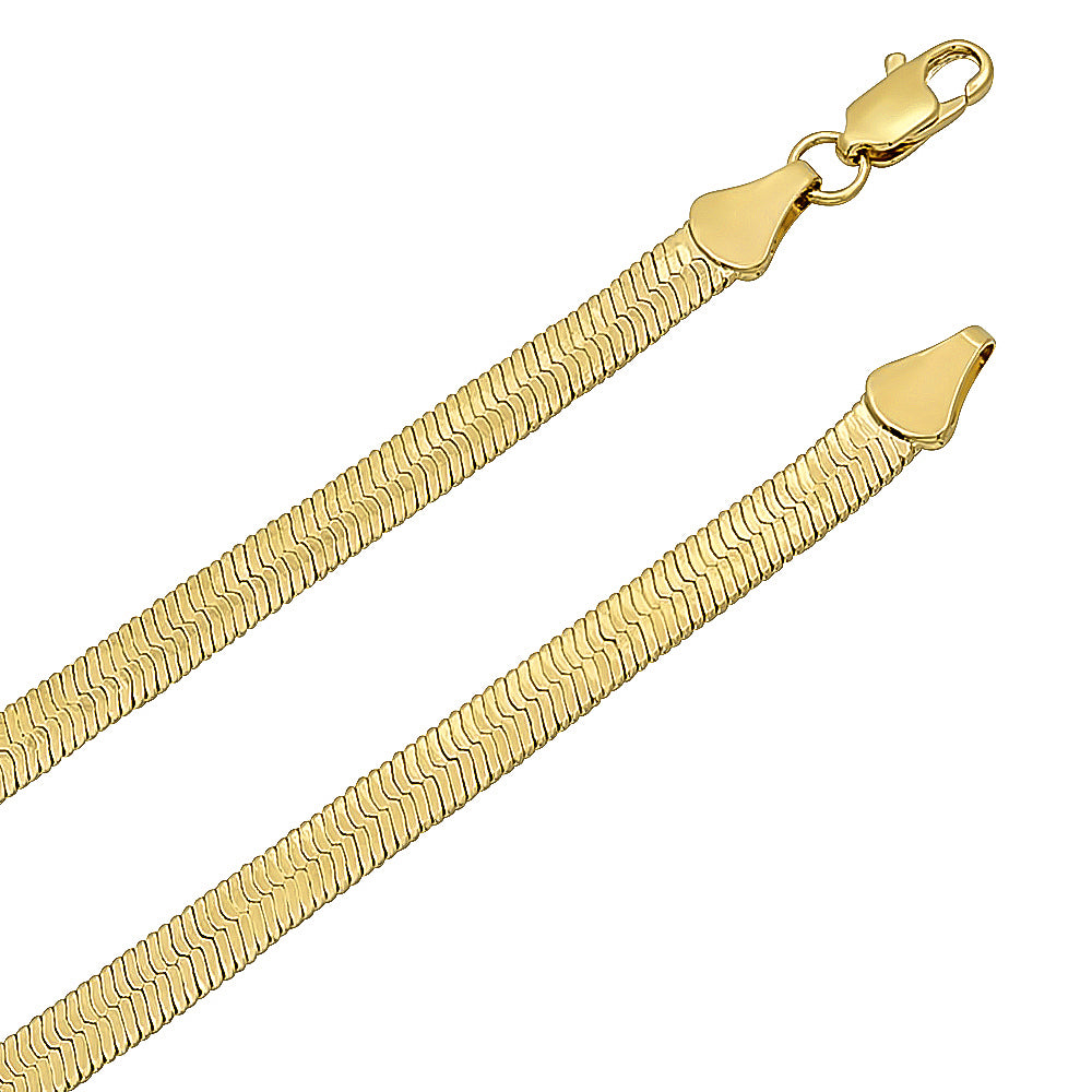 4.5mm 14k Yellow Gold Plated Flat Herringbone Chain Necklace