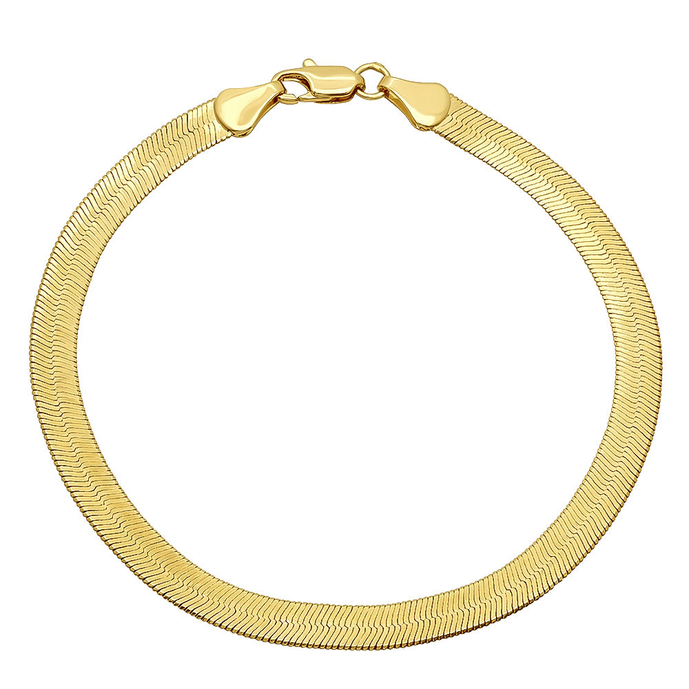 4.5mm 14k Yellow Gold Plated Flat Herringbone Chain Necklace