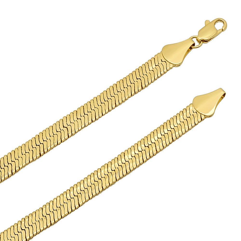 7.2mm 14k Yellow Gold Plated Flat Herringbone Chain Necklace