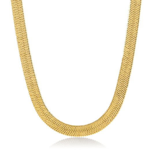 7.2mm 14k Yellow Gold Plated Flat Herringbone Chain Necklace + Gift Box