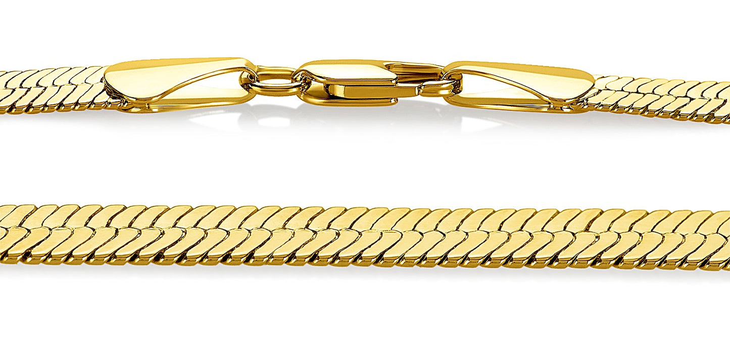 9mm 14k Yellow Gold Plated Flat Herringbone Chain Bracelet