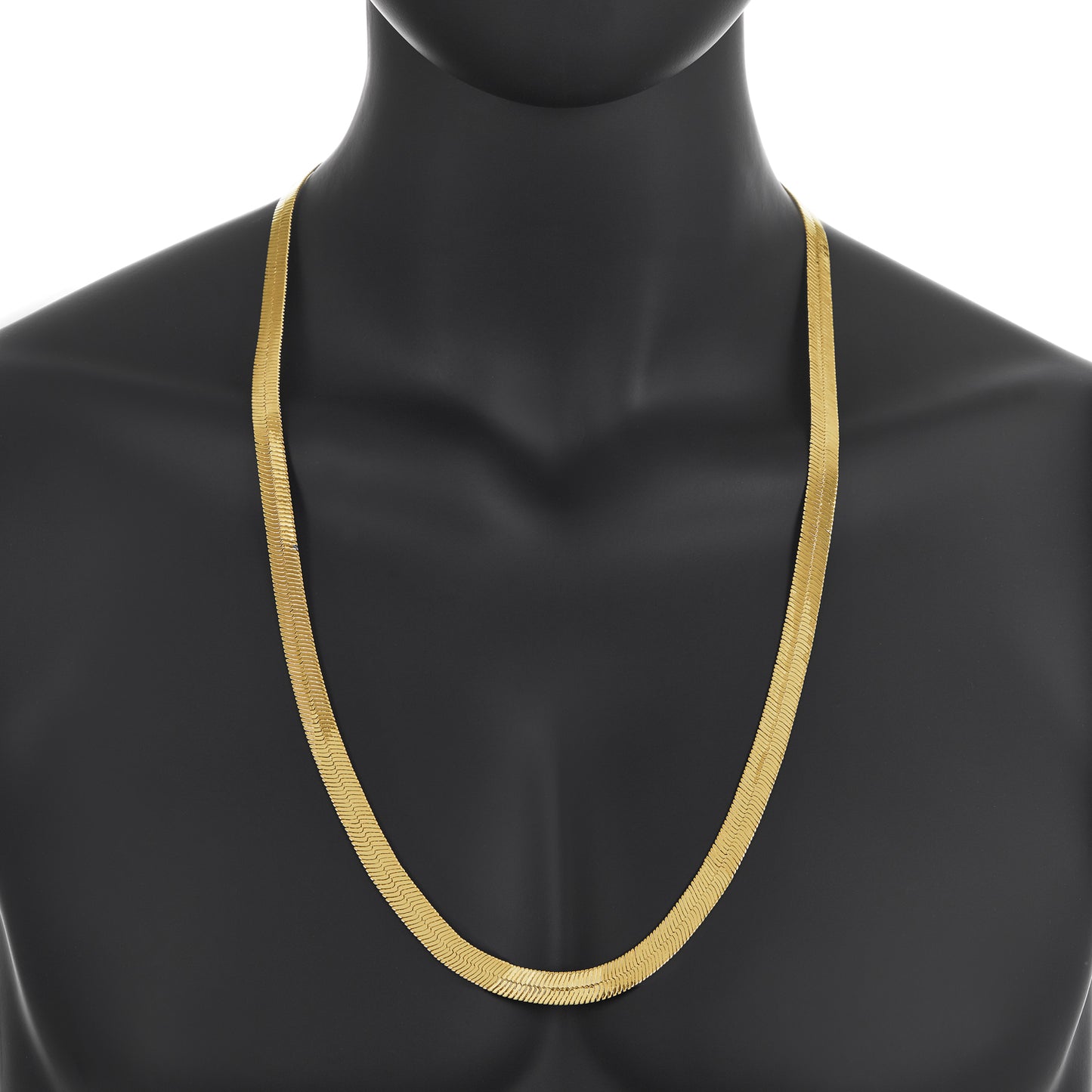 9mm 14k Yellow Gold Plated Flat Herringbone Chain Necklace + Gift Box