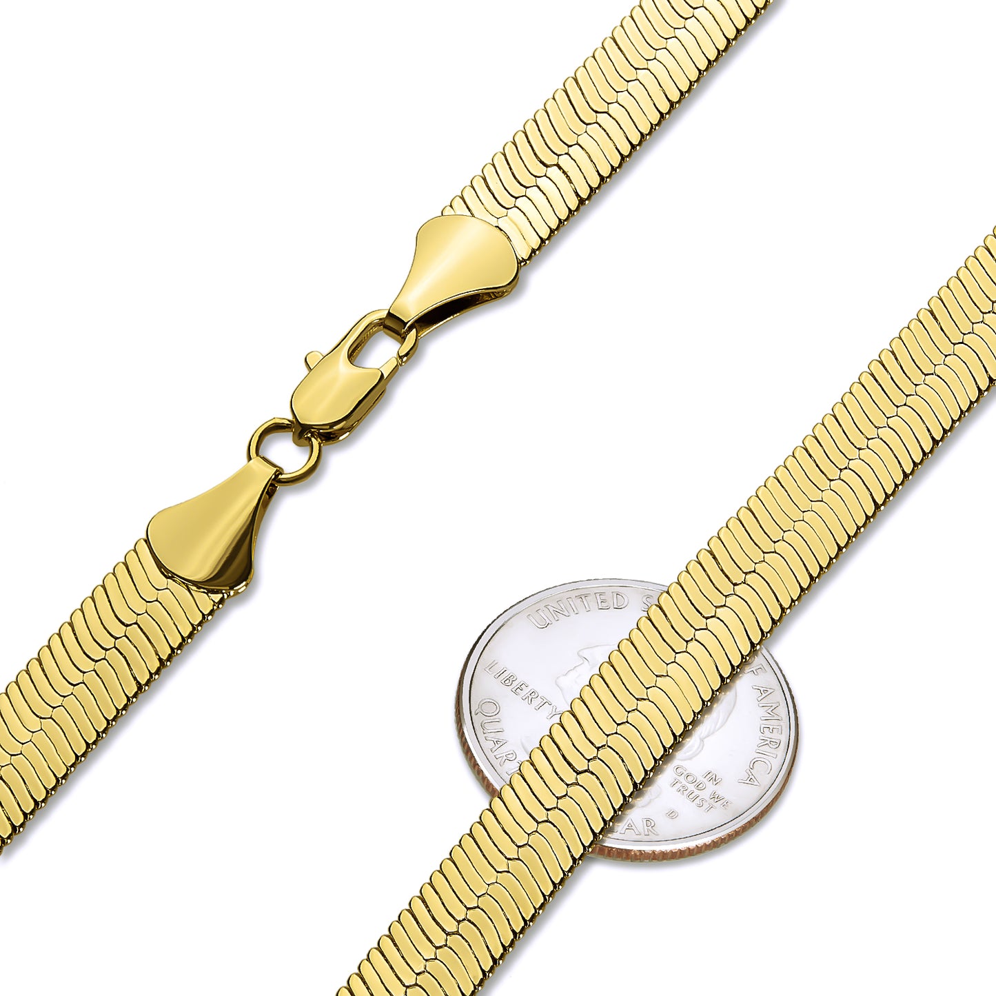 4mm-10mm 14k Yellow Gold Plated Flat Herringbone Chain Necklace or Bracelet