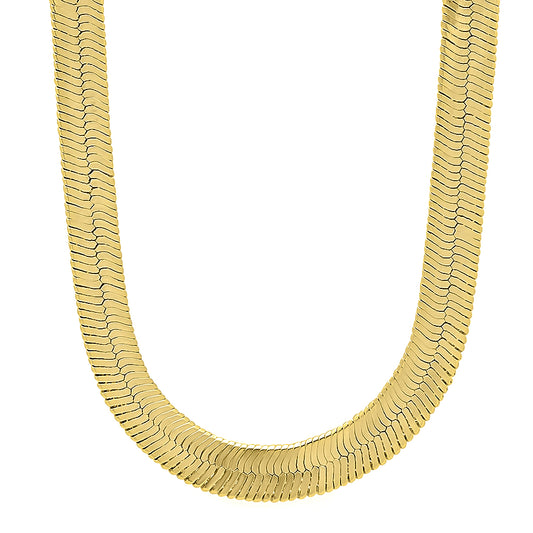 9mm 14k Yellow Gold Plated Flat Herringbone Chain Necklace + Gift Box