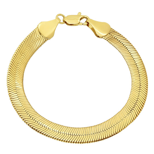 9mm 14k Yellow Gold Plated Flat Herringbone Chain Bracelet