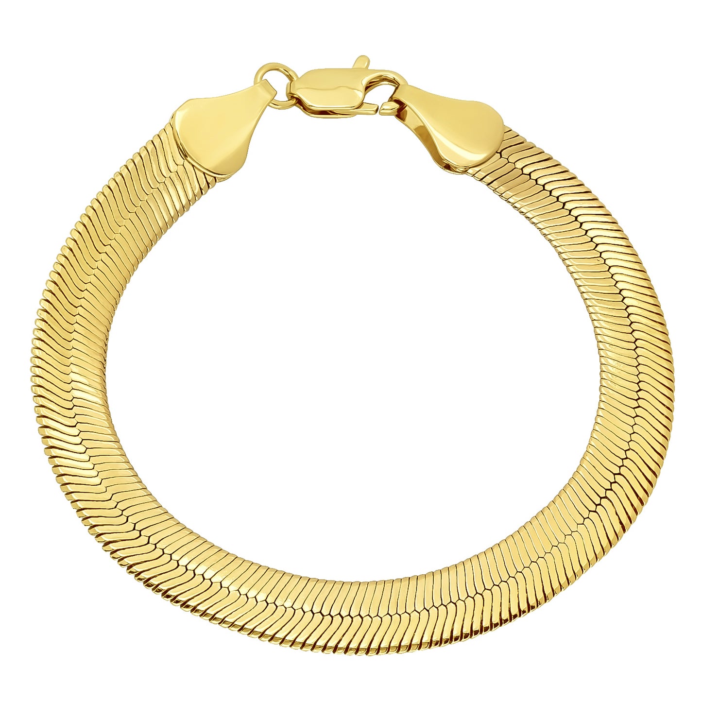 9mm 14k Yellow Gold Plated Flat Herringbone Chain Necklace + Gift Box